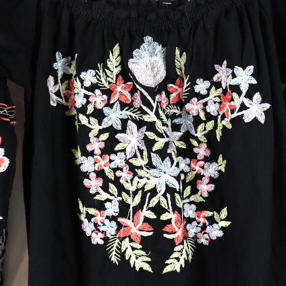 Free People Black Fleur Du Jour Embroidered Off Shoulder Mini Dress S - Picture 5 of 8